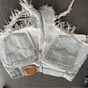 Frayed Light Wash Denim Cutoff Shorts - Light Blue